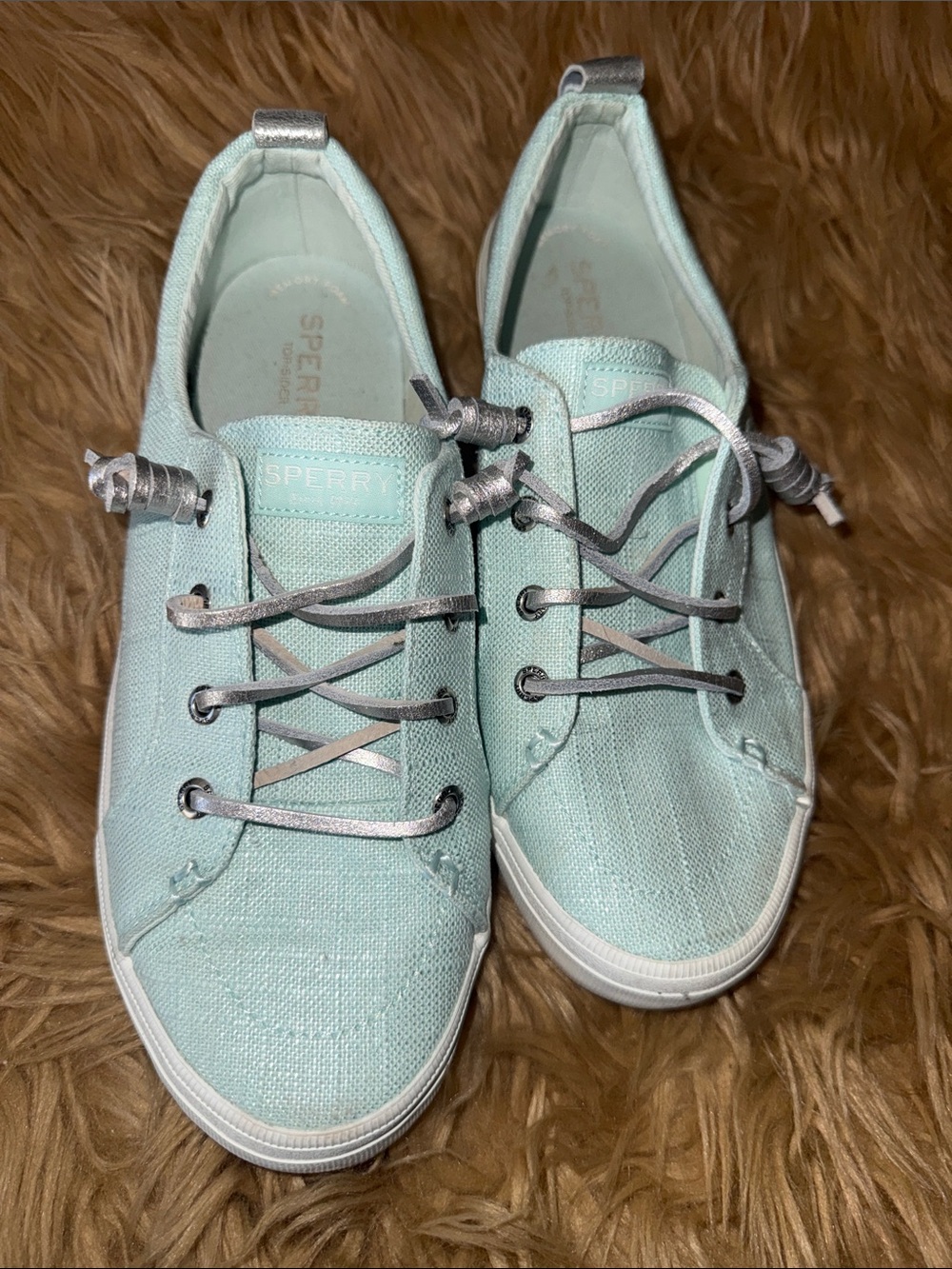 Sperry Mint Canvas Slip-On Sneakers with Metallic Laces